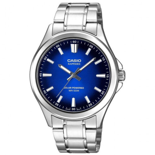 Casio – Montre pour hommes – Solaire & verre saphir inrayable – Fond bleu – Tout en acier inoxydable – MTS-RS100D-2AV Casio – Montre pour hommes – Solaire & verre saphir inrayable – Fond bleu – Tout en acier inoxydable – MTS-RS100D-2AV