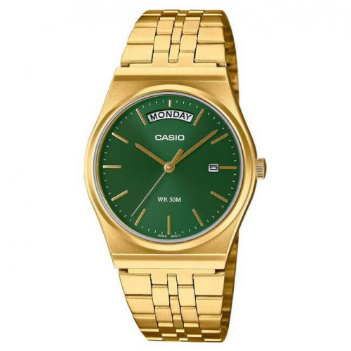Casio – Belle montre classique dorée et fond vert pour hommes – Bracelet en acier inoxydable avec dateur jours/mois – MTP-B146G-3AV Casio – Belle montre classique dorée et fond vert pour hommes – Bracelet en acier inoxydable avec dateur jours/mois – MTP-B146G-3AV