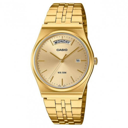 Casio – Montre classique style rétro pour hommes – Dorée cadran doré – Étanche 50 m – MTP-B146G-9AV Casio – Montre classique style rétro pour hommes – Dorée cadran doré – Étanche 50 m – MTP-B146G-9AV