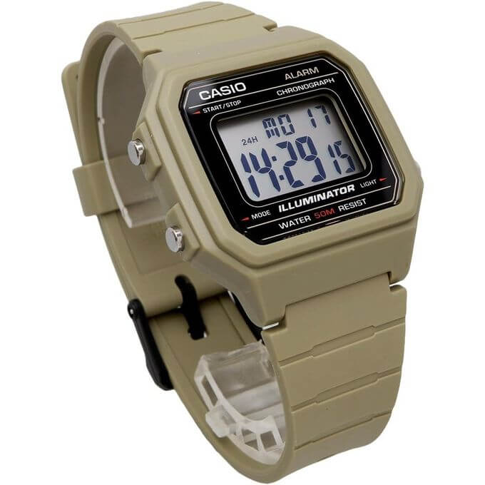 Casio – Montre digitale au bracelet en résine vert – Étanche 50 m – W-217H-5AV
