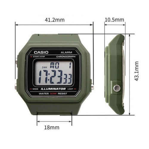Casio – Montre digitale au bracelet en résine vert – Étanche 50 m – W-217H-5AV Casio – Montre digitale au bracelet en résine vert – Étanche 50 m – W-217H-5AV