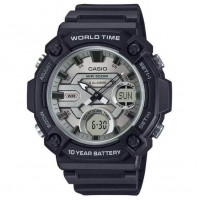 Casio – Robuste & très facile à lire – Double montre avec cadran argenté – Bracelet en résine noir – AEQ-120W-7AV