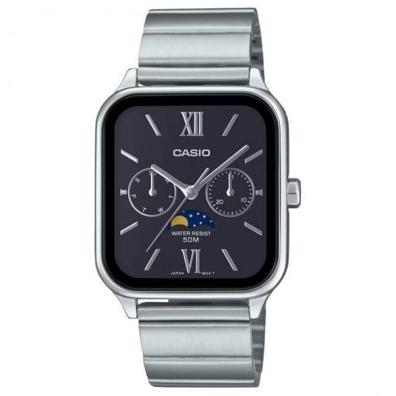Casio – Montre pour hommes – Affichage des phases de lune – Tout en acier inoxydable – MTP-M305D-1A2V