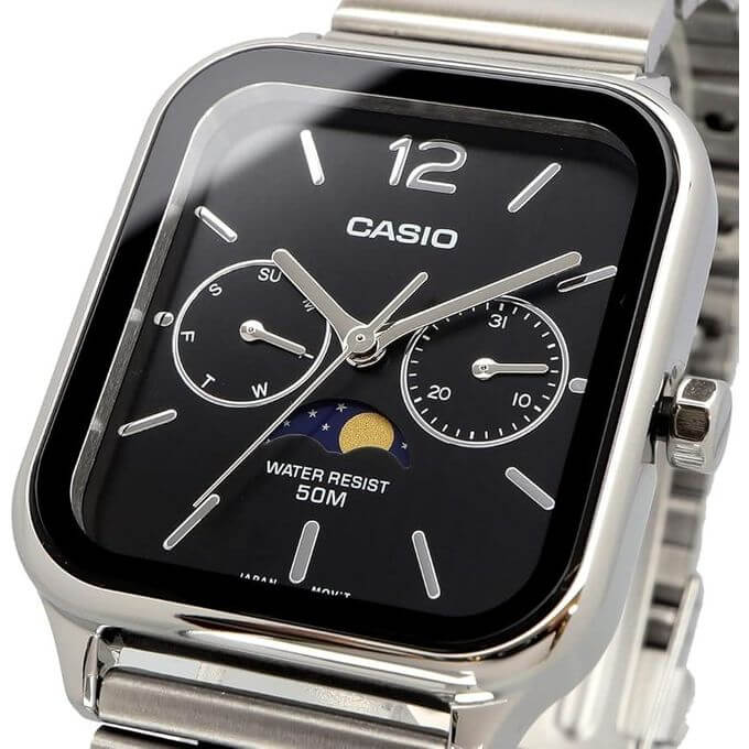 Casio – Montre pour hommes – Affichage des phases de lune – Tout en acier inoxydable – MTP-M305D-1A2V