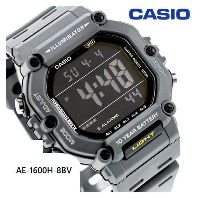 Casio – Montre sport pratique et robuste noir – Autonomie pile 10 ans – Étanche 100 m – AE-1600H-8BV