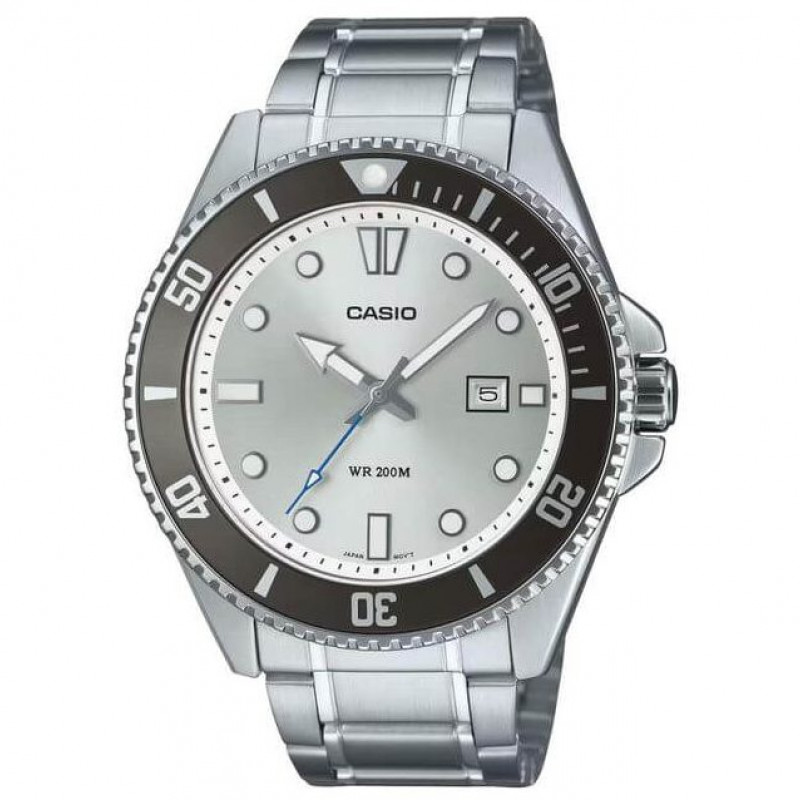 Casio – Sous-marine cadran blanc & lunette rotative noire – Dateur & étanche 200 m – MDV-107D-7AVDF
