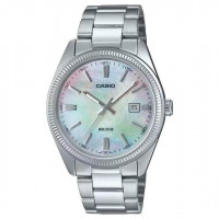 Casio – Montre classique au fond blanc nacré pour hommes – Étanche 50 m – Tout en acier inoxydable – MTP-1302DS-7AV