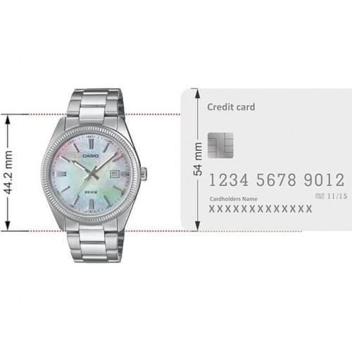 Casio – Montre classique au fond blanc nacré pour hommes – Étanche 50 m – Tout en acier inoxydable – MTP-1302DS-7AV Casio – Montre classique au fond blanc nacré pour hommes – Étanche 50 m – Tout en acier inoxydable – MTP-1302DS-7AV