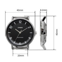 Casio – Montre classique et simple au fond noir avec index chiffres faciles – Étanche & tout en acier – MTP-VT03D-1B