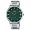 Casio – Montre classique et simple au fond vert avec index chiffres faciles – Étanche & tout en acier – MTP-VT03D-3BDF