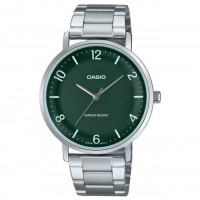 Casio – Montre classique et simple au fond vert avec index chiffres faciles – Étanche & tout en acier – MTP-VT03D-3BDF