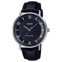 Casio – Montre classique noire avec bracelet en cuir noir pour hommes – Étanche – MTP-VT03L-1B