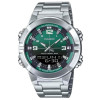 Casio – Montre au fond vert pour homme en acier inoxydable – Analogique / Numérique – AMW-870DA-3AVDF