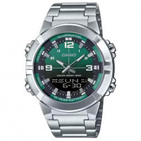 Casio – Montre au fond vert pour homme en acier inoxydable – Analogique / Numérique – AMW-870DA-3AVDF