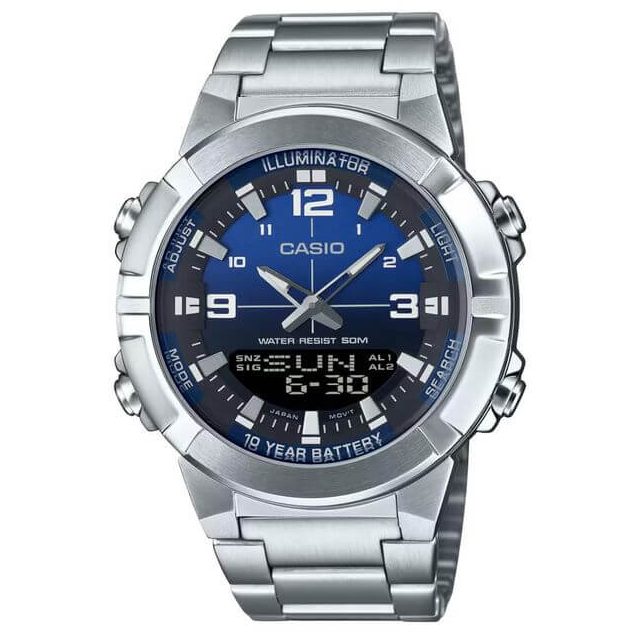 Casio – Montre fond bleu/noir pour homme en acier inoxydable – Analogique / Numérique – AMW-870DA-2A1VDF