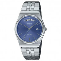 Casio – Style classique en fond bleu et bracelet en acier inoxydable argenté avec dateur pour hommes – MTP-B146D-2AV