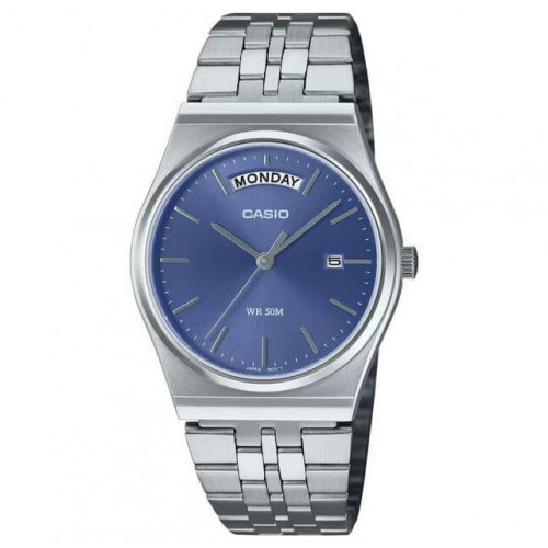 Casio – Style classique en fond bleu et bracelet en acier inoxydable argenté avec dateur pour hommes – MTP-B146D-2AV Casio – Style classique en fond bleu et bracelet en acier inoxydable argenté avec dateur pour hommes – MTP-B146D-2AV