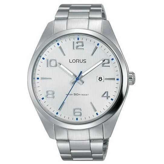 Lorus – Montre pour hommes au fond blanc avec motifs rayures – Indicateur dateur sur 3h – Étanche 50 m – RH963GX9
