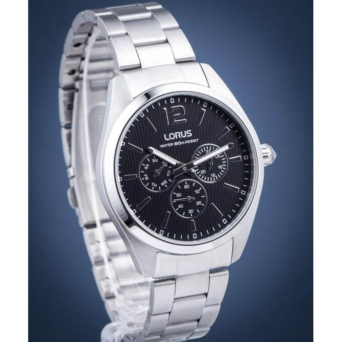 Lorus – Montre pour hommes au cadran noir et blanc avec motifs rayures – Étanche 50 m – RP623CX9