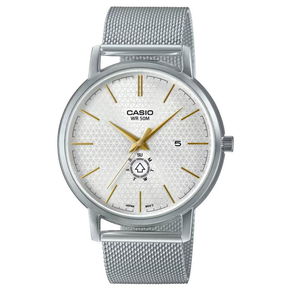 Casio – Simple, mais unique, Bracelet en mailles milanaise – Avec dateur jour/mois – Étanche – MTP-B125M-7AV