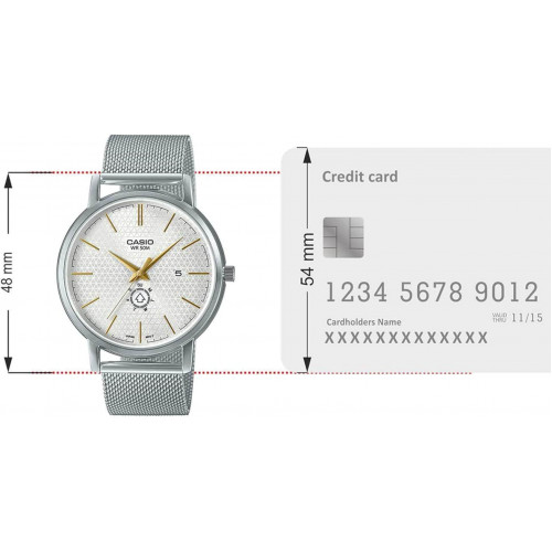 Casio – Simple, mais unique, Bracelet en mailles milanaise – Avec dateur jour/mois – Étanche – MTP-B125M-7AV Casio – Simple, mais unique, Bracelet en mailles milanaise – Avec dateur jour/mois – Étanche – MTP-B125M-7AV