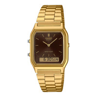 Casio – Vintage au style classique dorée et fond marron – Double montres avec bracelet en acier inoxydable – AQ-230GA-5AMQY