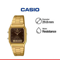 Casio – Vintage au style classique dorée et fond marron – Double montres avec bracelet en acier inoxydable – AQ-230GA-5AMQY