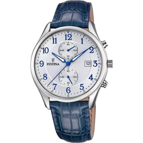 Festina – Montre pour hommes – Chronographe – Bracelet en cuir bleu – F6855/A Festina – Montre pour hommes – Chronographe – Bracelet en cuir bleu – F6855/A