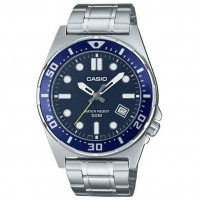 Casio – Montre classique au fond noir et index chiffres arabes blancs pour hommes – Bracelet en acier inoxydable argenté – MTP-V001D-1B