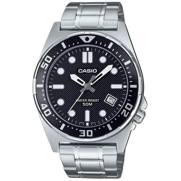 Casio – Montre analogique pour hommes – Fond noir – Étanche 50 m – Tout en acier inoxydable – MTD-135D-1AV