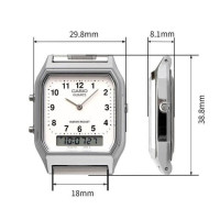 Casio – Montre fond couleur saumon – Double montre numérique/analogique – Bracelet en acier inoxydable – AQ-230A-4AMQY