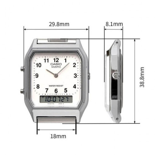 Casio – Montre fond couleur saumon – Double montre numérique/analogique – Bracelet en acier inoxydable – AQ-230A-4AMQY Casio – Montre fond couleur saumon – Double montre numérique/analogique – Bracelet en acier inoxydable – AQ-230A-4AMQY