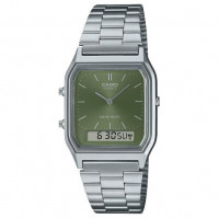 Casio – Vintage Collection double montres – Fond vert & bracelet en acier inoxydable – AQ-230A-3AMQY