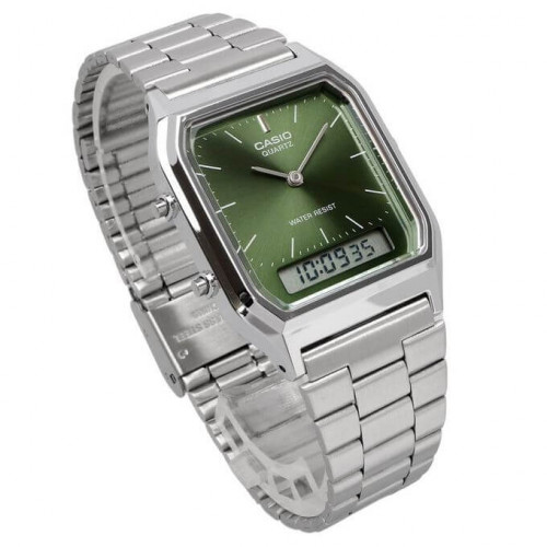 Casio – Vintage Collection double montres – Fond vert & bracelet en acier inoxydable – AQ-230A-3AMQY Casio – Vintage Collection double montres – Fond vert & bracelet en acier inoxydable – AQ-230A-3AMQY