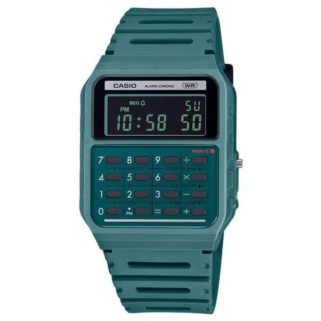 Casio – Style rétro Vintage avec mini-calculatrice révolutionnaire – Bracelet en résine Bio de couleur turquoise foncé – CA-53WB-3B