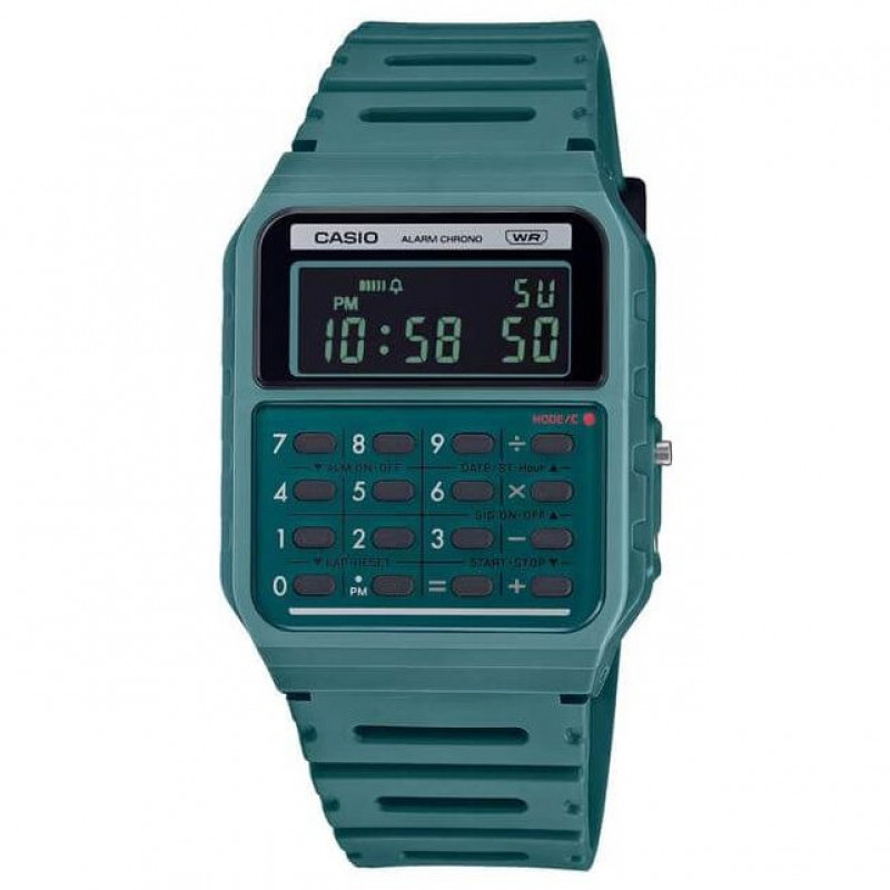 Casio – Style rétro Vintage avec mini-calculatrice révolutionnaire – Bracelet en résine Bio de couleur turquoise foncé – CA-53WB-3B