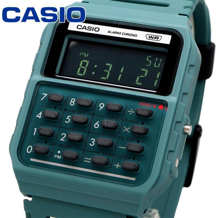 Casio – Style rétro Vintage avec mini-calculatrice révolutionnaire – Bracelet en résine Bio de couleur turquoise foncé – CA-53WB-3B