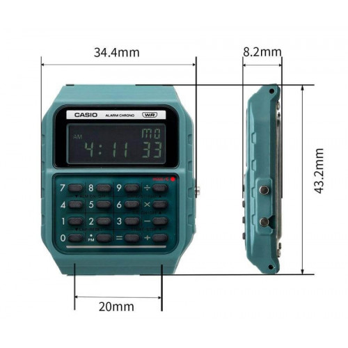 Casio – Style rétro Vintage avec mini-calculatrice révolutionnaire – Bracelet en résine Bio de couleur turquoise foncé – CA-53WB-3B Casio – Style rétro Vintage avec mini-calculatrice révolutionnaire – Bracelet en résine Bio de couleur turquoise foncé – CA-53WB-3B