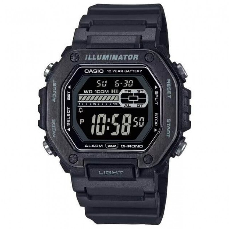 Casio – Montre sport noir avec lunette métallique et étanche 100 m – Bracelet en résine noir – MWD-110HB-1BV