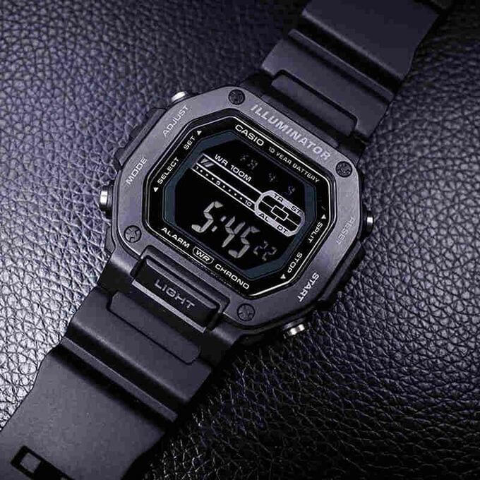 Casio – Montre sport noir avec lunette métallique et étanche 100 m – Bracelet en résine noir – MWD-110HB-1BV