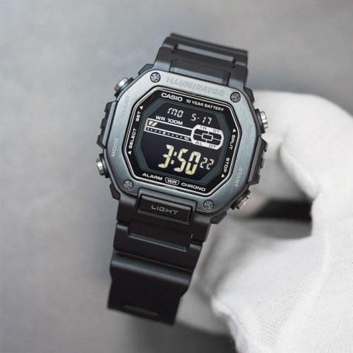 Casio – Montre sport noir avec lunette métallique et étanche 100 m – Bracelet en résine noir – MWD-110HB-1BV Casio – Montre sport noir avec lunette métallique et étanche 100 m – Bracelet en résine noir – MWD-110HB-1BV