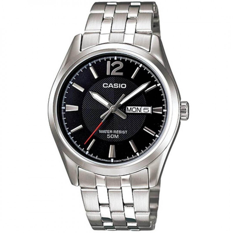 Casio – Montre pour hommes au fond texturé en noir et dateur jours/mois – Étanche 50 m – MTP-1335D-1AVDF