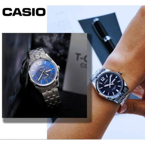 Casio – Au fond bleu texturé avec dateur sur 3h et tout en acier inoxydable pour hommes – MTP-1335D-2AVDF Casio – Au fond bleu texturé avec dateur sur 3h et tout en acier inoxydable pour hommes – MTP-1335D-2AVDF
