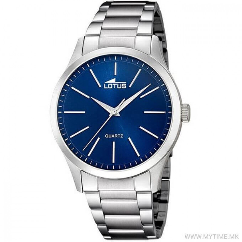 Lotus – Modèle classique en fond bleu pour hommes – Bracelet en acier inoxydable – Étanche – 15959/A