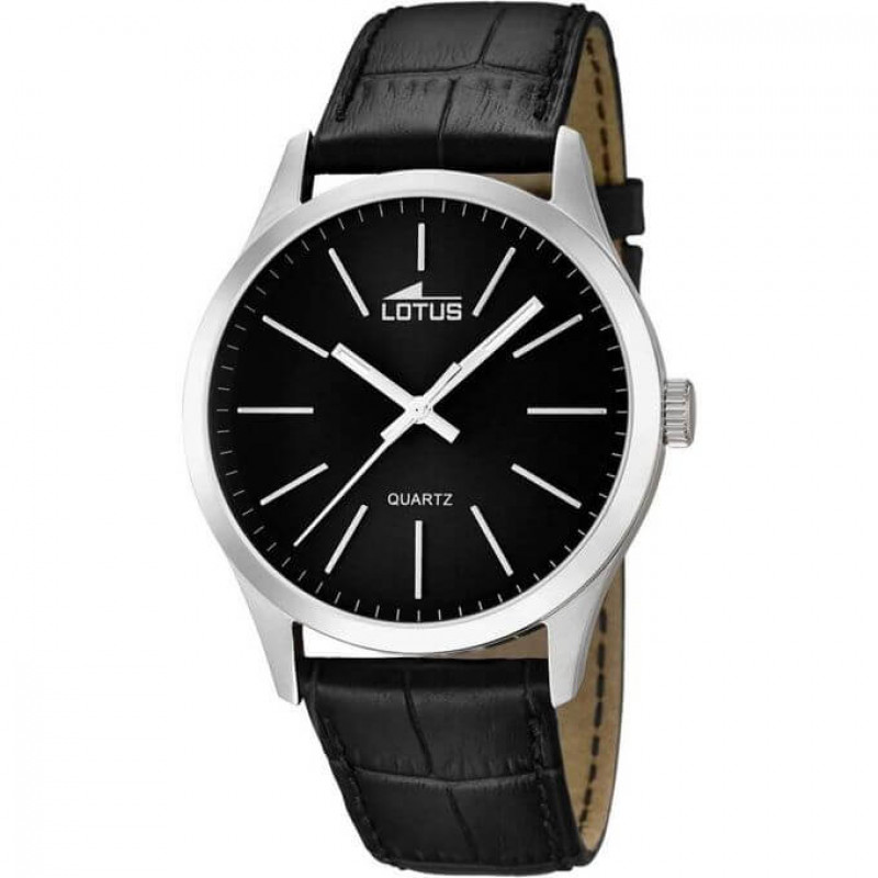 Lotus – Montre classique cadran noir en bracelet cuir noir pour hommes – Diamètre 42 mm – 15961/3