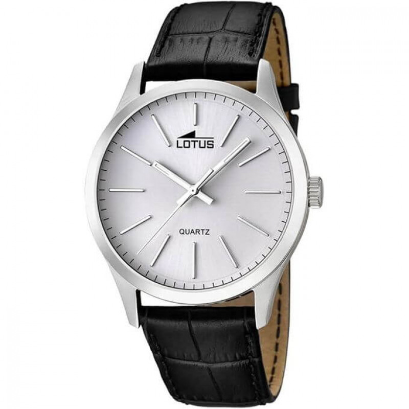 Lotus – Montre classique cadran argenté en bracelet cuir noir pour hommes – Diamètre 42 mm – 15961/1