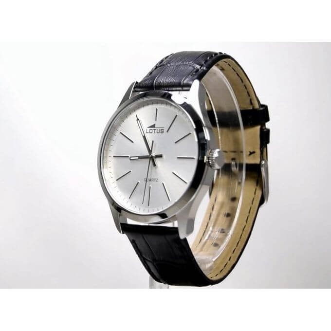 Lotus – Montre classique cadran argenté en bracelet cuir noir pour hommes – Diamètre 42 mm – 15961/1