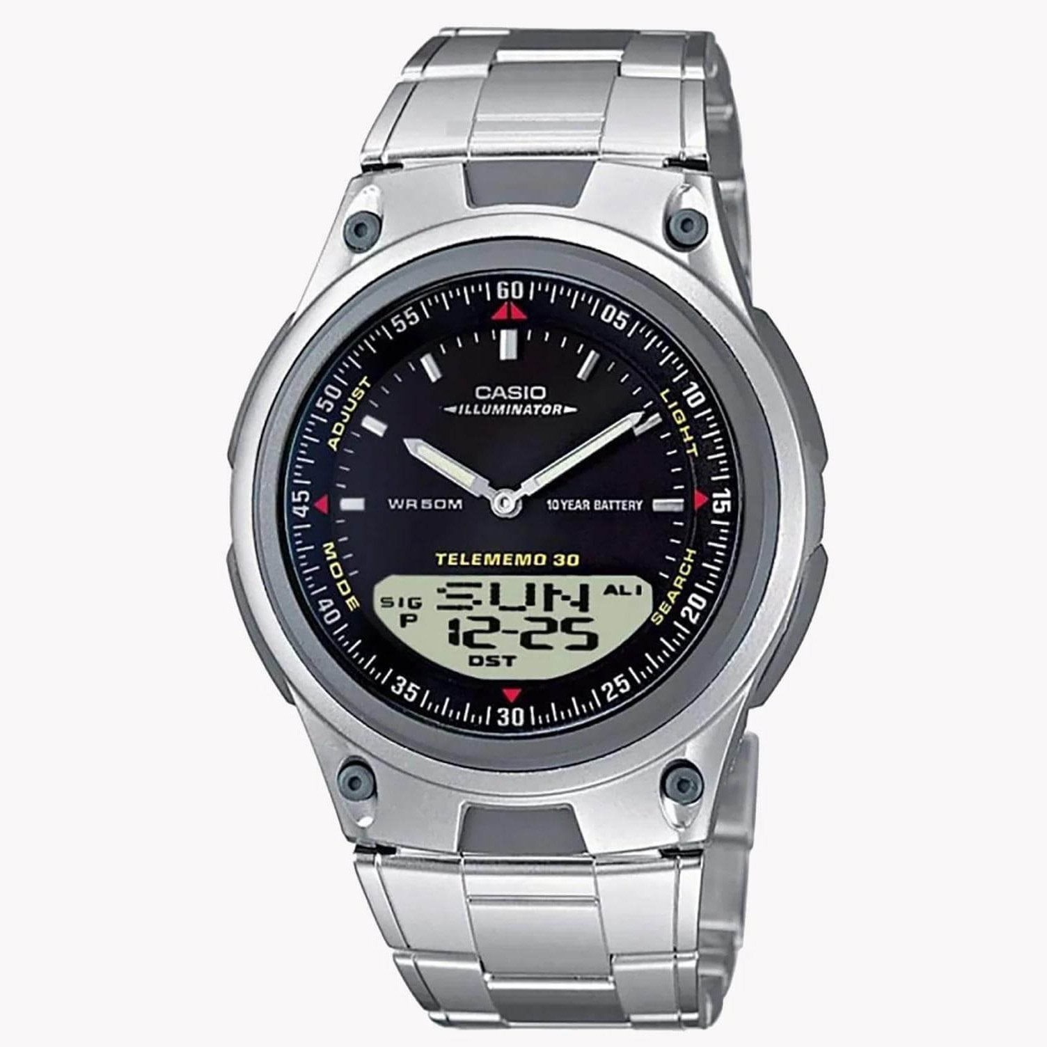 Casio – Double montre en bracelet acier inoxydable pour hommes – Autonomie pile 10 ans – AW-80D-1AV