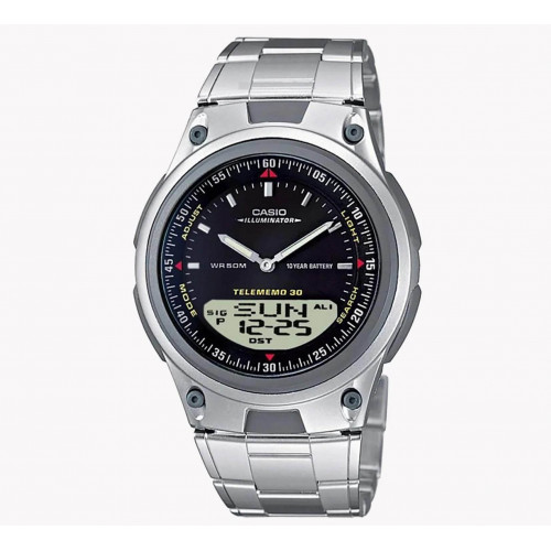 Casio – Double montre en bracelet acier inoxydable pour hommes – Autonomie pile 10 ans – AW-80D-1AV Casio – Double montre en bracelet acier inoxydable pour hommes – Autonomie pile 10 ans – AW-80D-1AV