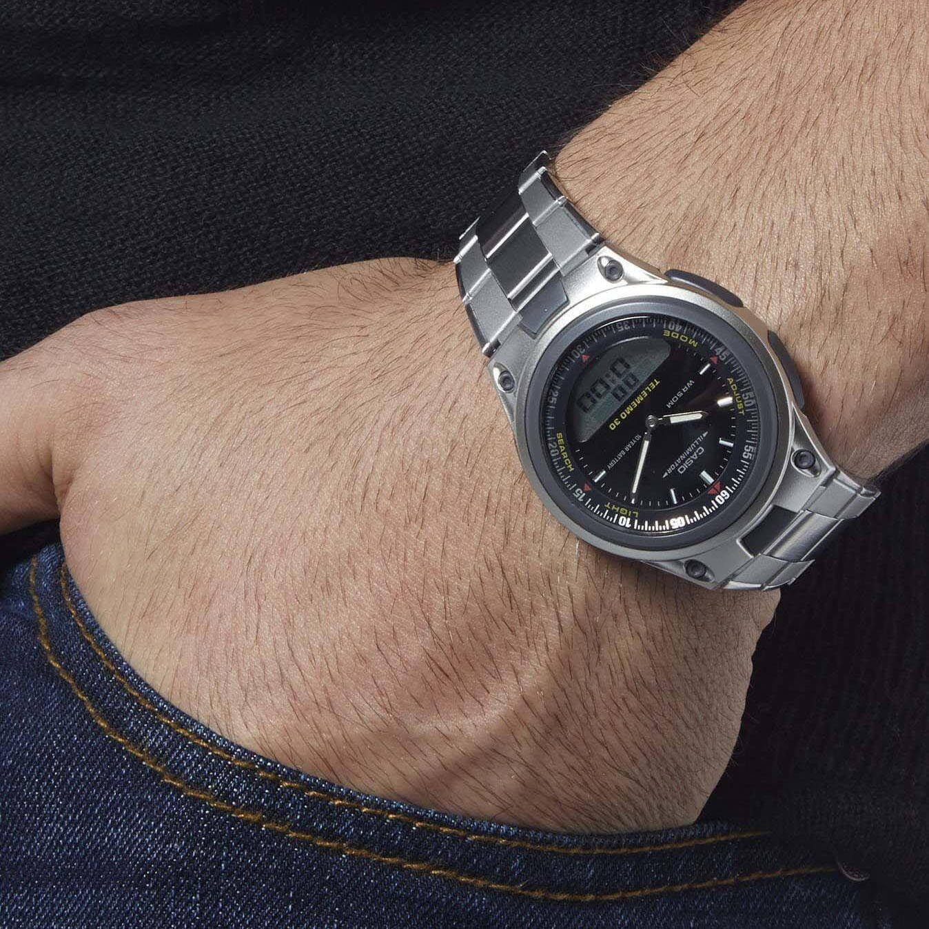 Casio – Double montre en bracelet acier inoxydable pour hommes – Autonomie pile 10 ans – AW-80D-1AV